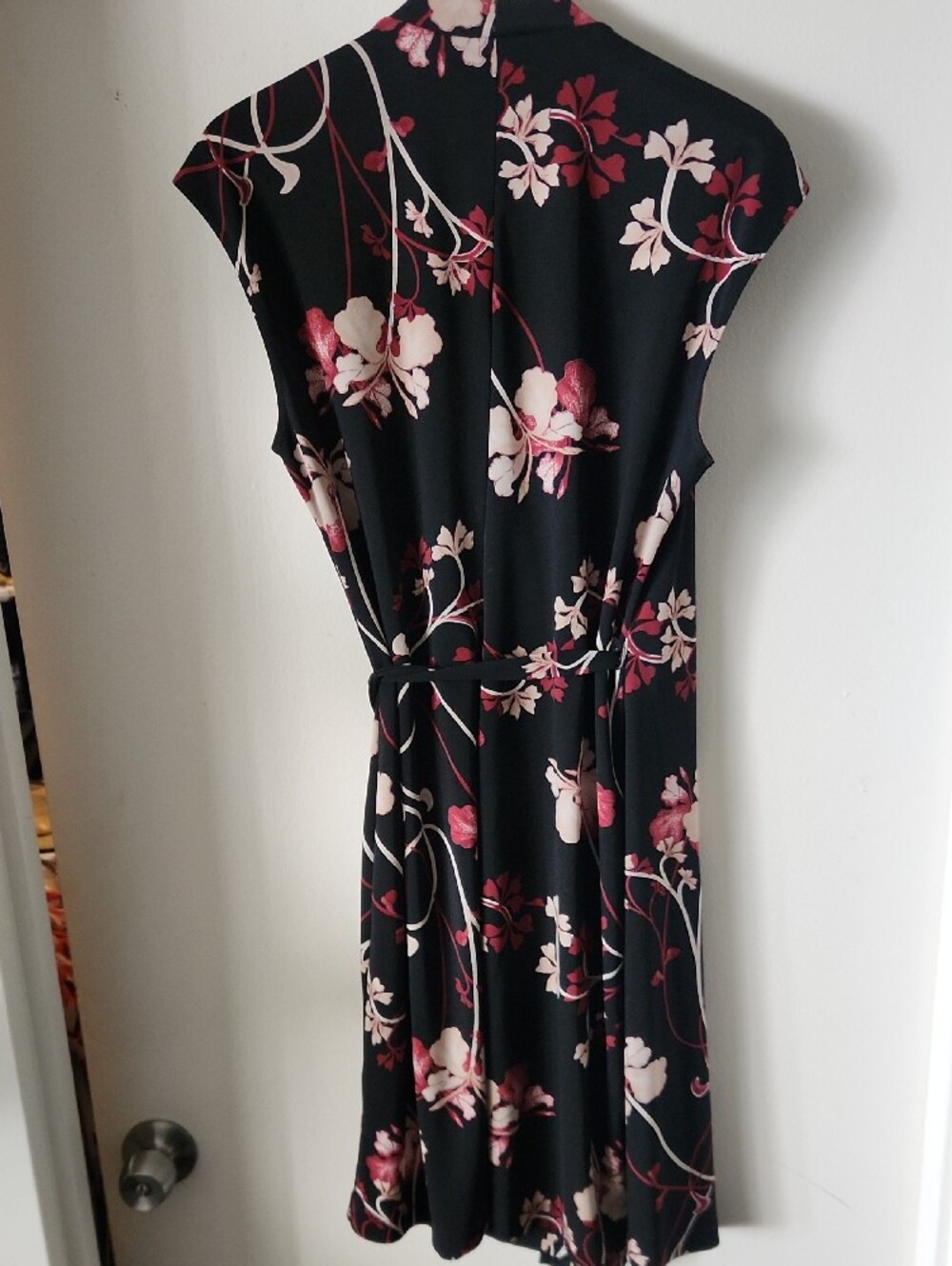 New York & Company Black Floral Midi Dress with Pink & Cream Accents - Picture 2 of 2